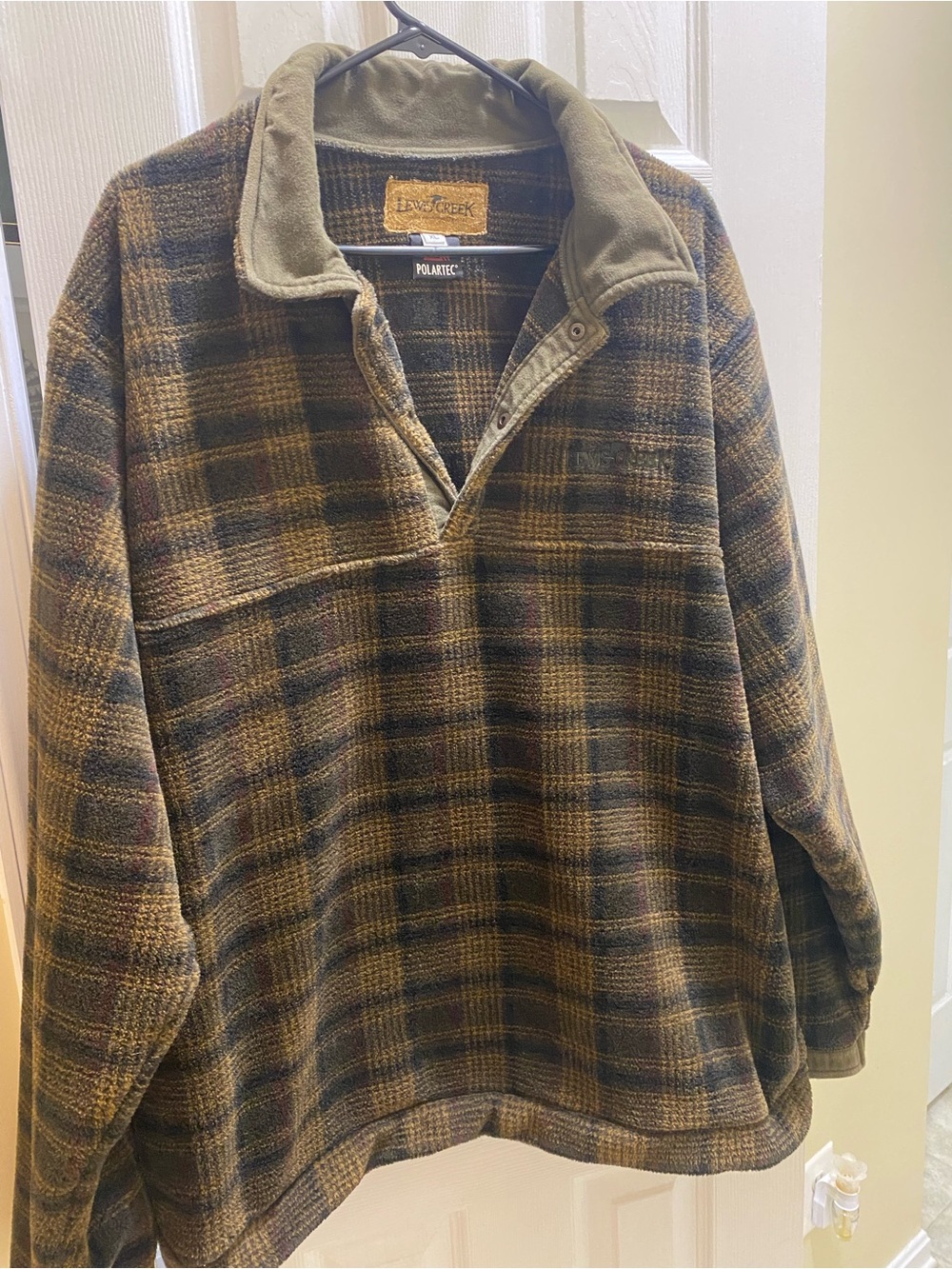 Vintage L.L. Bean Olive Plaid Polartec Fleece Pullover Jacket Chore Outdoorsman